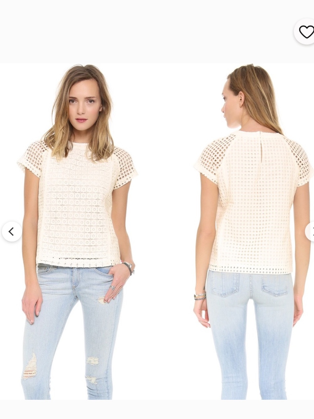 Madewell Cream Crochet Eyelet Boxy Short-Sleeve Top